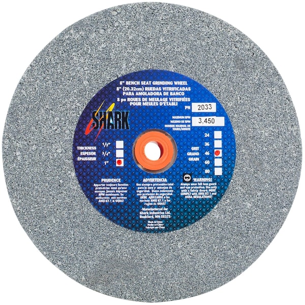 Shark Industries 8-in. x 1-in. x 1-in. Bench Seat Grinding Wheel 46 Grit, Aluminum Oxide 2033 - main
